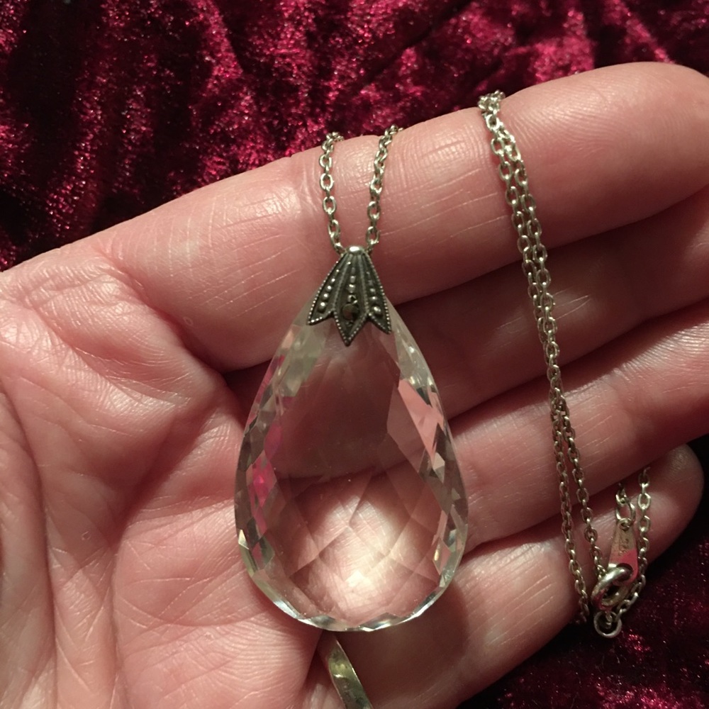 Vintage Sterling Silver Rock Crystal Necklace 18”